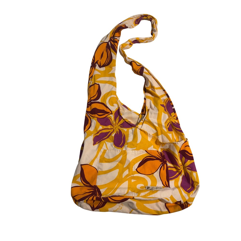 Local Design Hobo Bag Tropical Floral Yellow Orange Purple Canvas Shoulder Bag